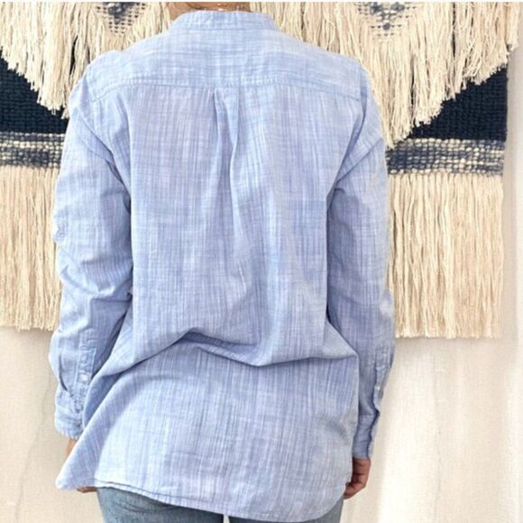 J.Crew Crosshatch Tunic Popover Shirt Heather Blue 100% Cotton - Picture 2 of 3